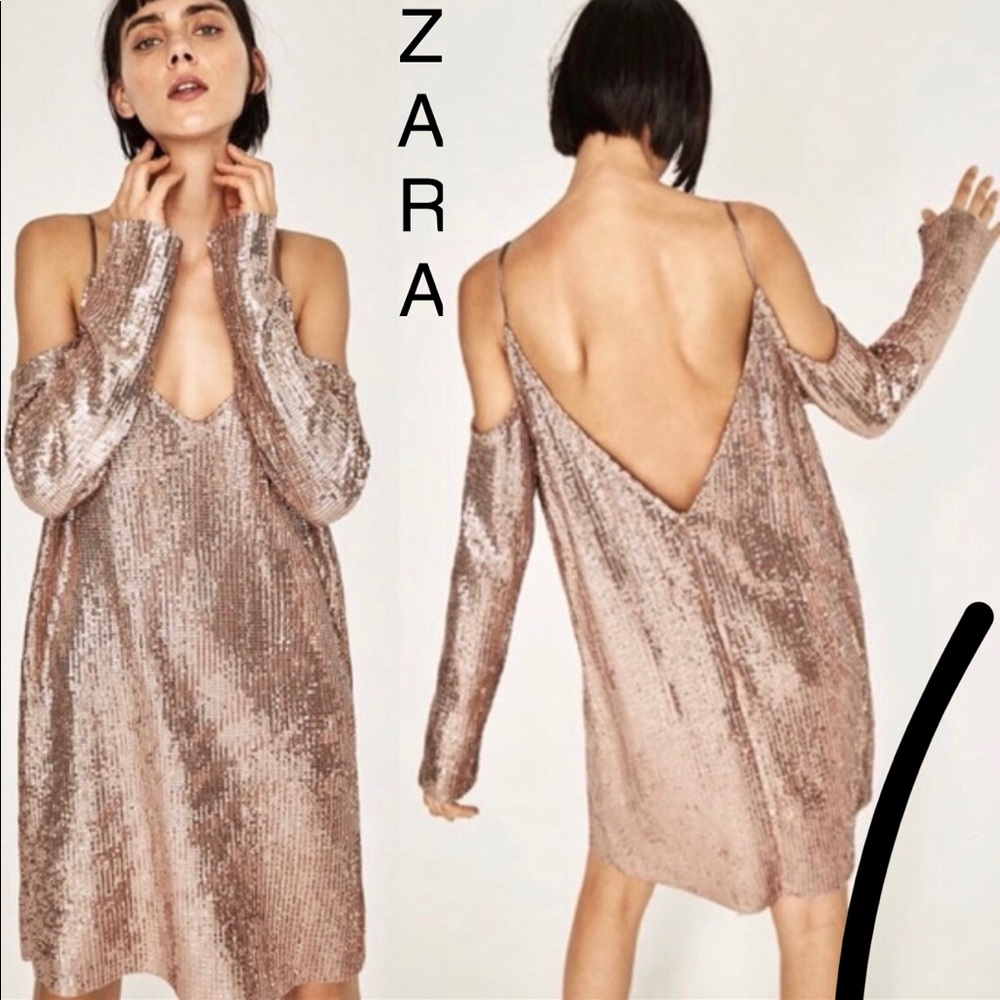 Zara rose gold sequin dress